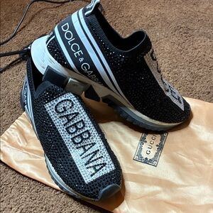 Dolce & Gabbana Black and White Crystal Sneakers